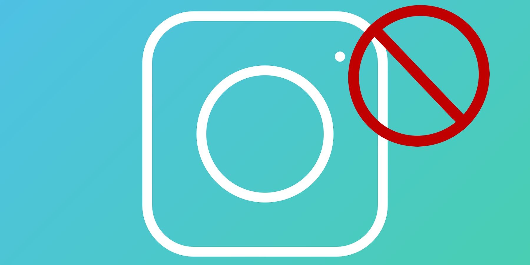 Instagram logo on blue background next to a blocked symbol