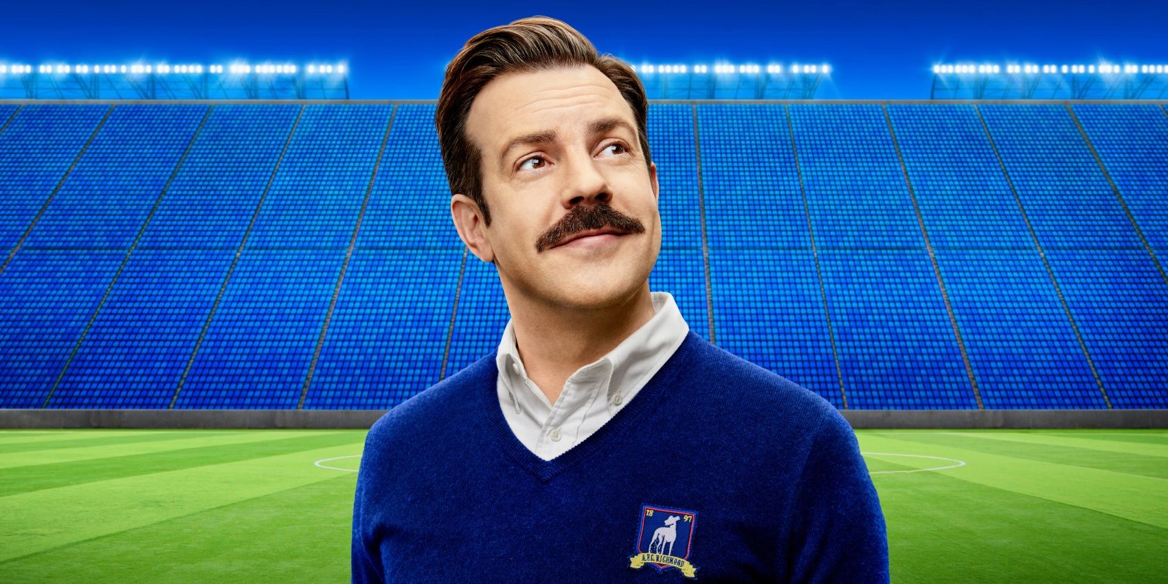 Jason Sudeikis on the poster for Ted Lasso