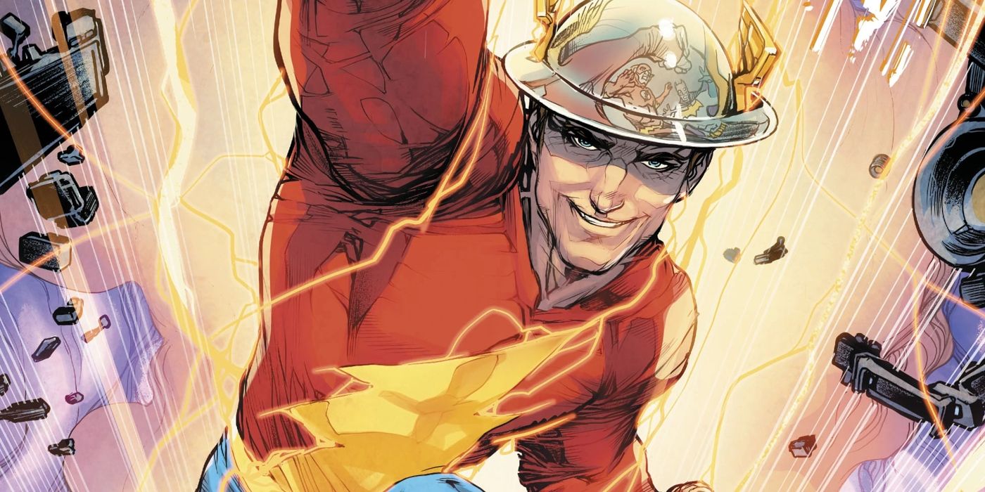 Arte del cómic: Flash Jay Garrick corriendo hacia adelante con su sombrero de copa puesto.