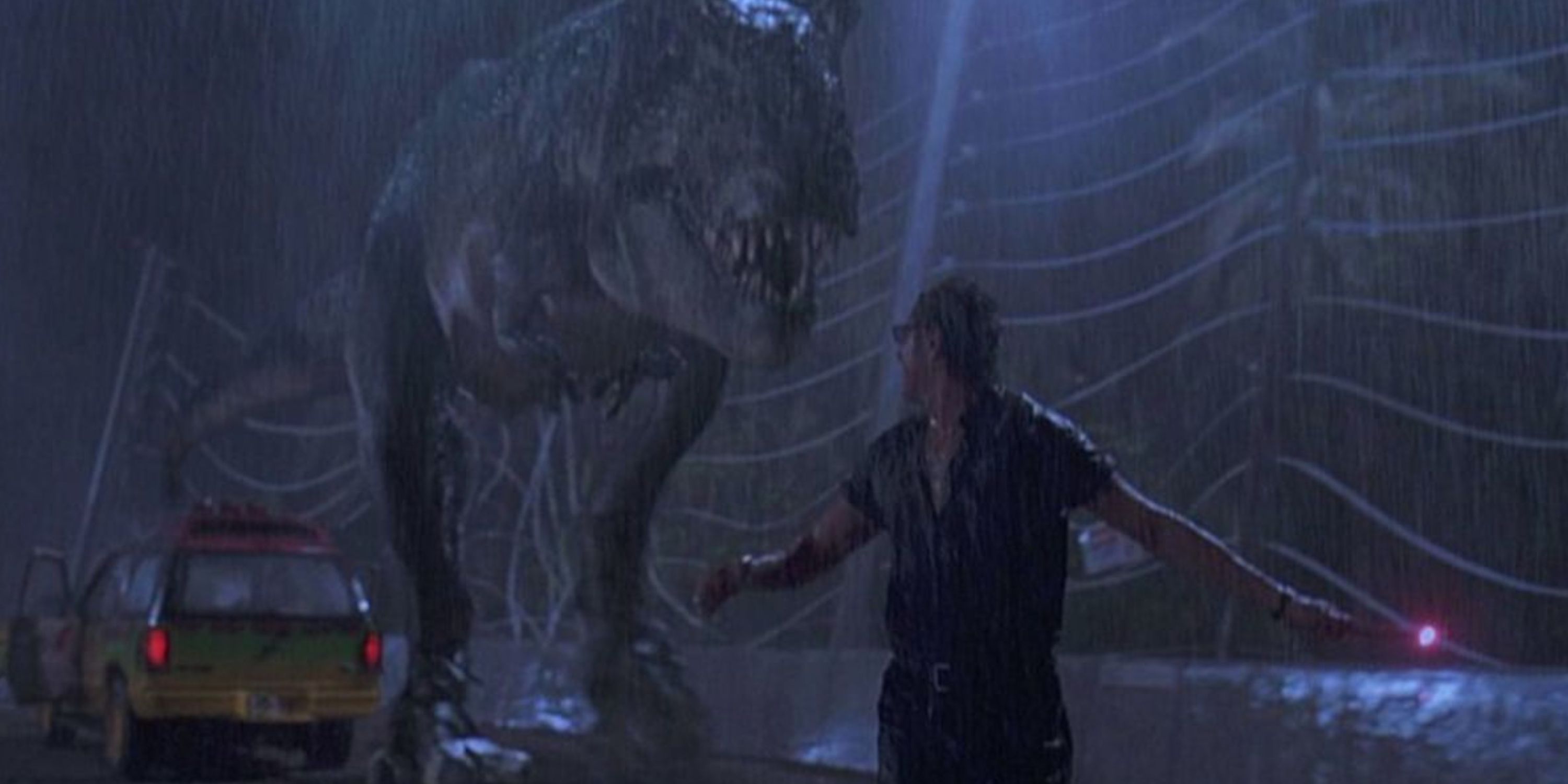 Jeff Golblum running from T Rex Jurassic Park
