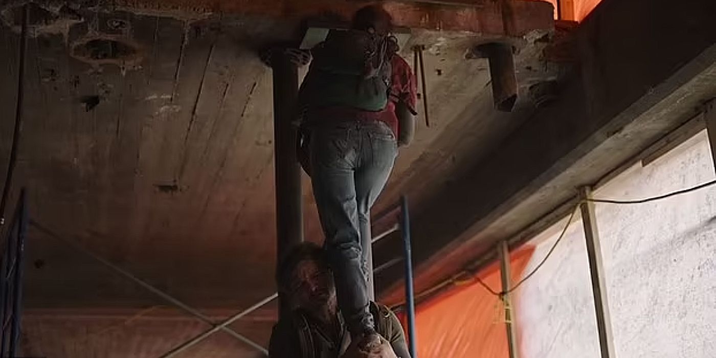 Joel helping Ellie grab the ladder in The Last of Us episode 9