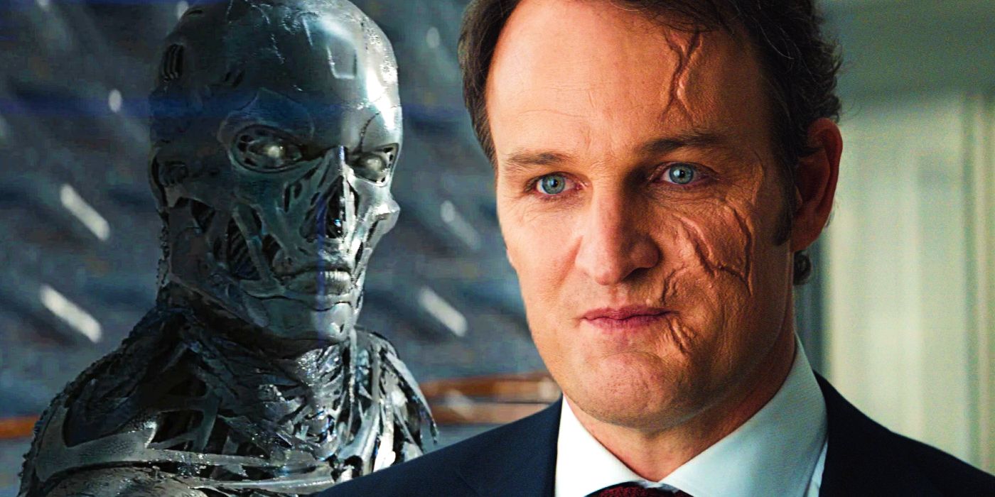 John Connor and the T-300 looking sideways in Terminator Genisys
