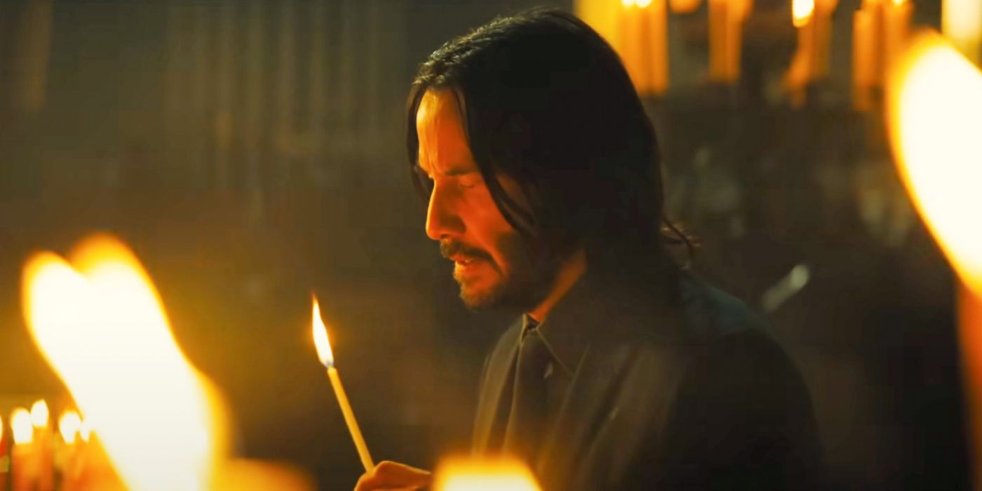 John Wick lighting candles in Chapter 4