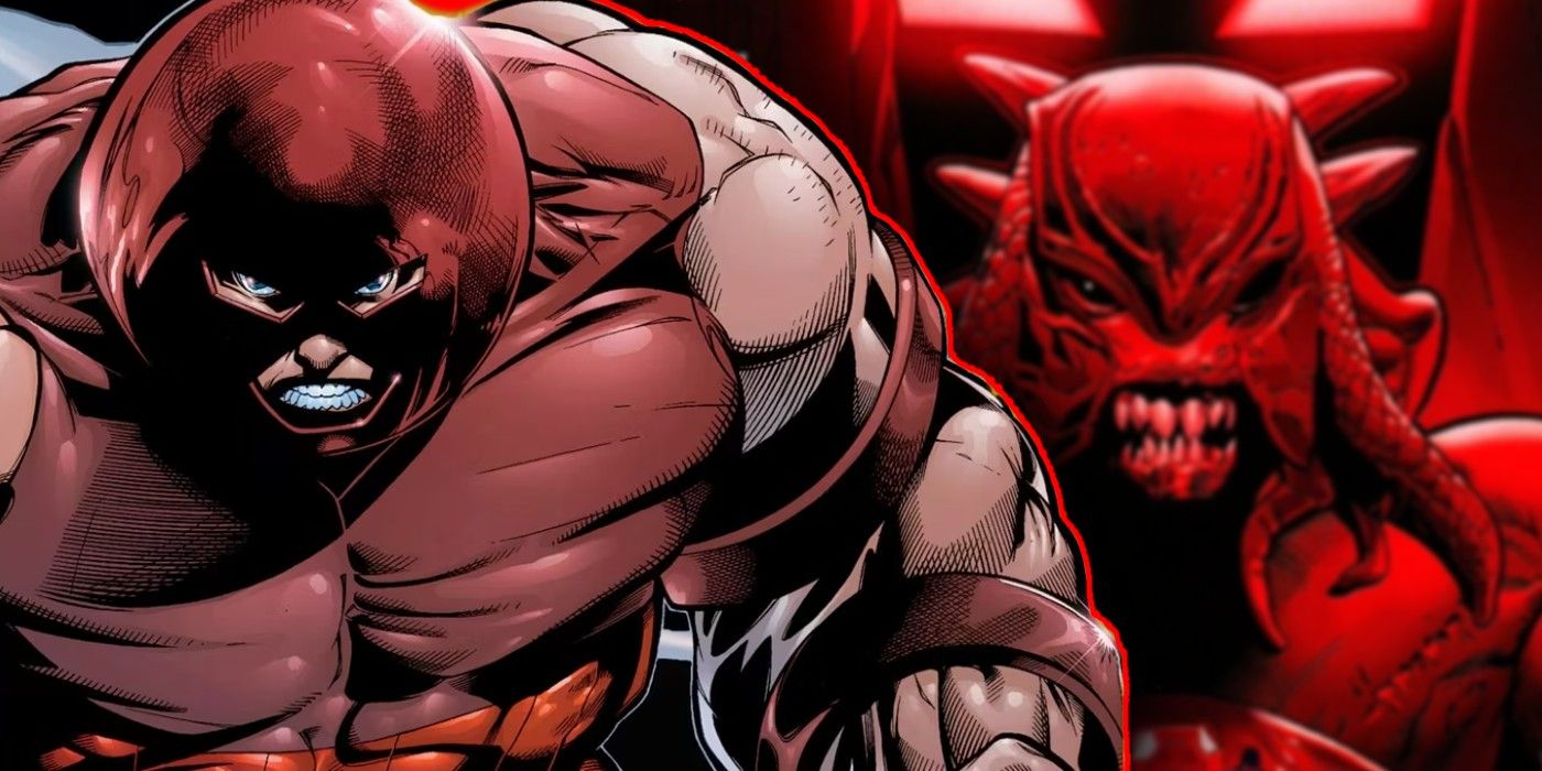 Comic book art: Juggernaut looks angry in front of Cyttorak.