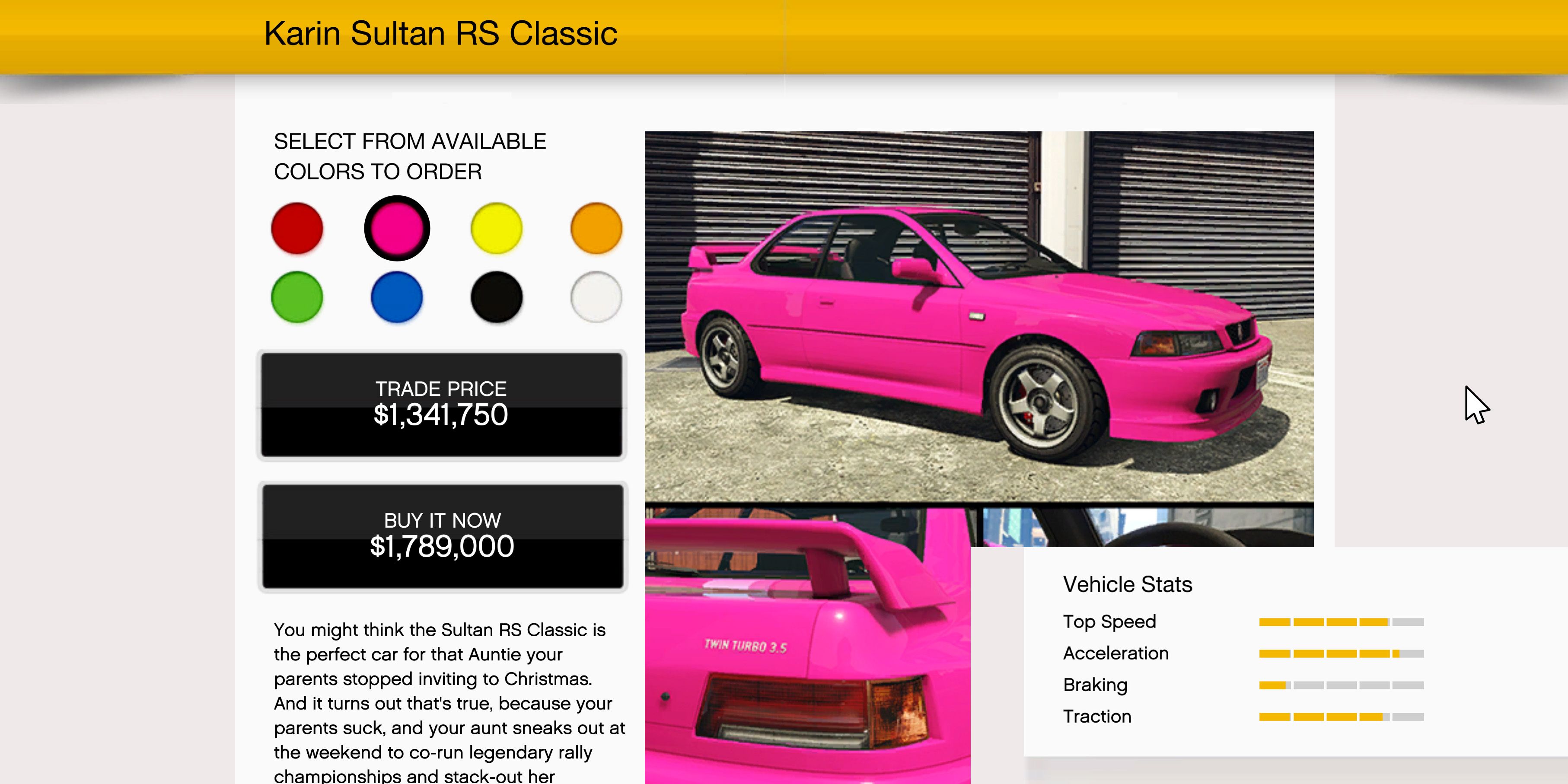 Karin Sultan RS Classic à vendre dans GTA Online