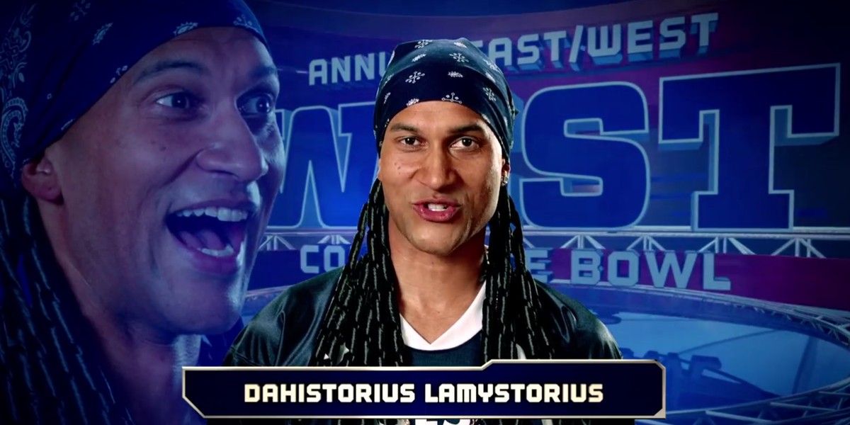 Key as fake football player Dahistorius Lamystorius