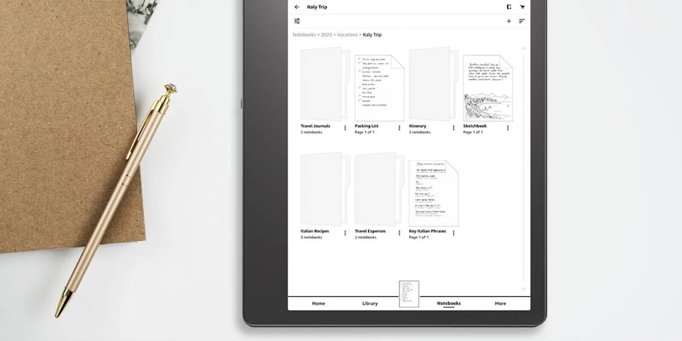 Kindle Scribe Showing new sub-folders feature for notebooks