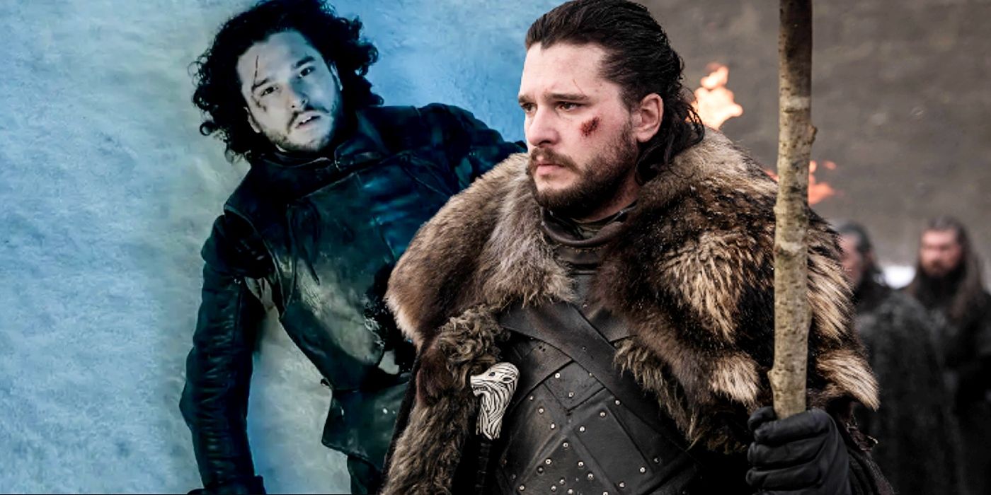 Custom image of Kit Harrington as Jon Snow lying dead in the snow and holding a torch in Game of Thrones.