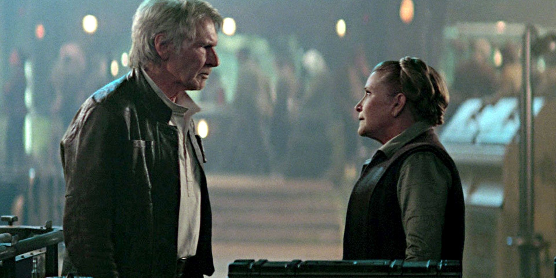 Leia and Han at a Resistance base in The Force Awakens
