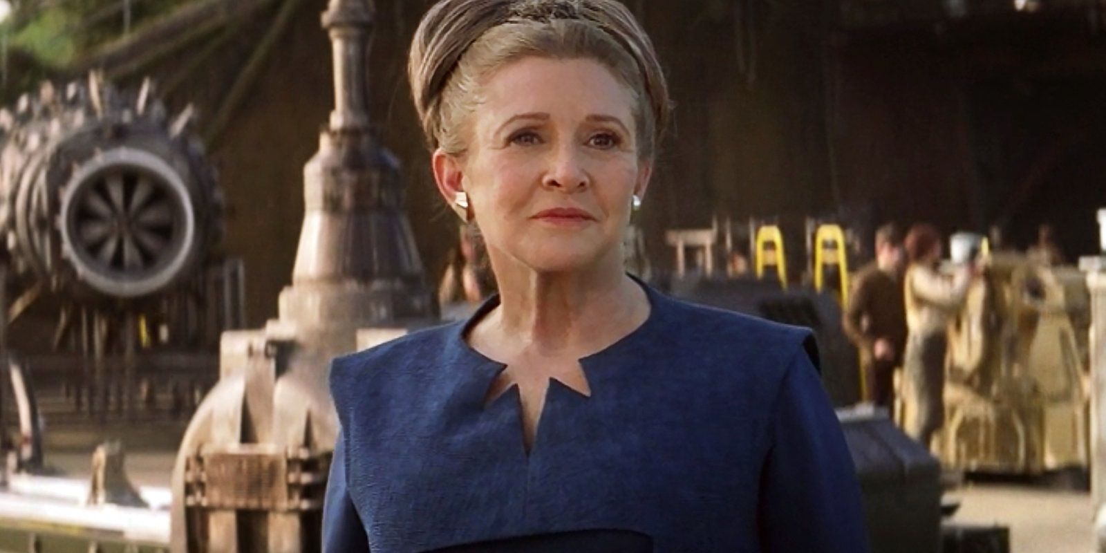 Carrie Fisher as General Leia on a Resistance Base in Star Wars: The Force Awakens