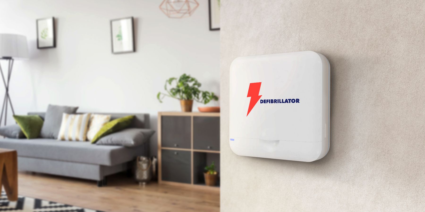 The Lifeaz defibrillator mounted on a wall inside a home