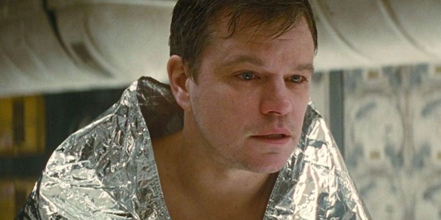 Matt Damon as Dr. Mann in a foil blanket in Interstellar