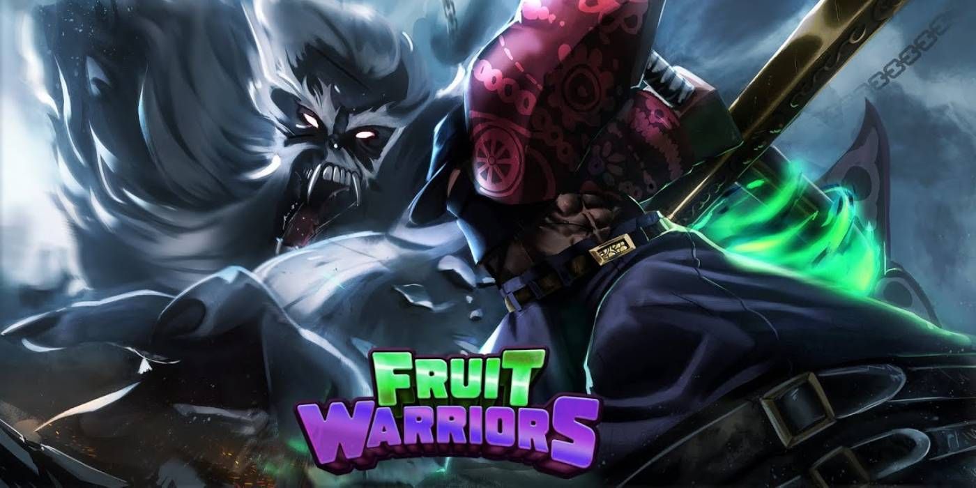 Roblox Fruit Warriors Game Promotional Image Referencing Character Mihawk from One Piece Series