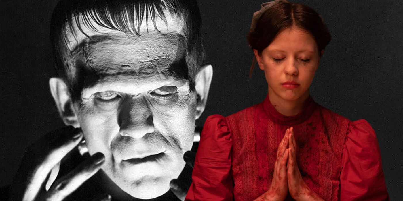 Mia Goth as Pearl with Boris Karloff as Frankenstein