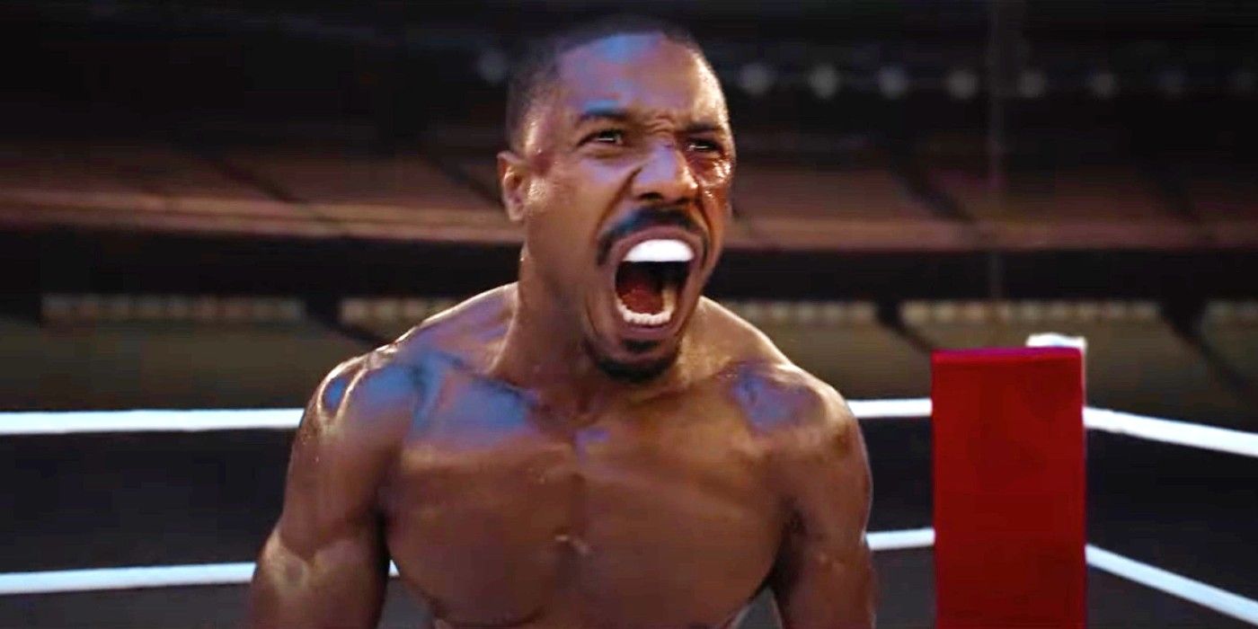 Michael B Jordan yelling in the ring in Creed 3
