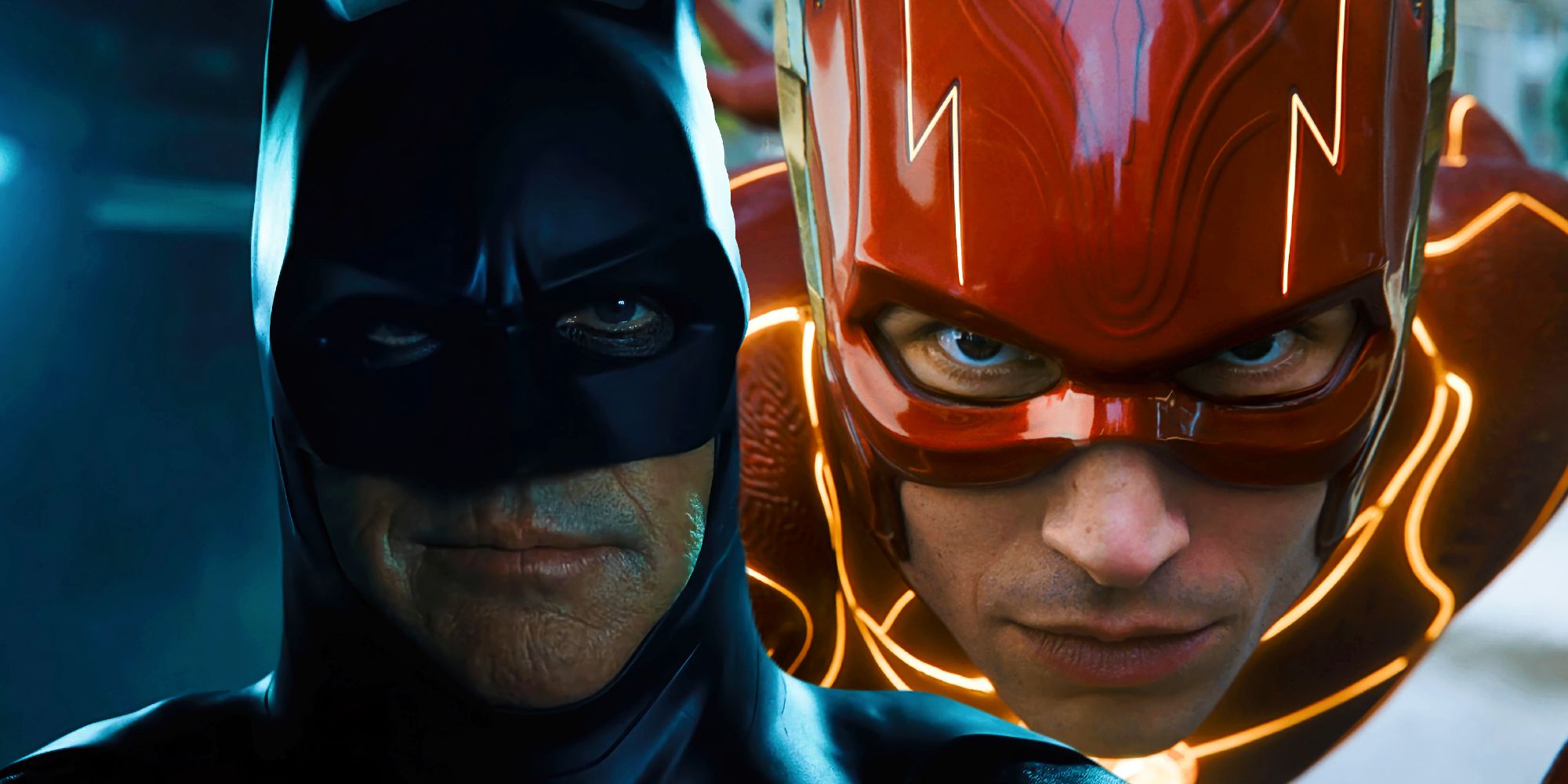 Michael Keaton as Batman Bruce Wayne and Ezra Miller as Barry Allen in The Flash