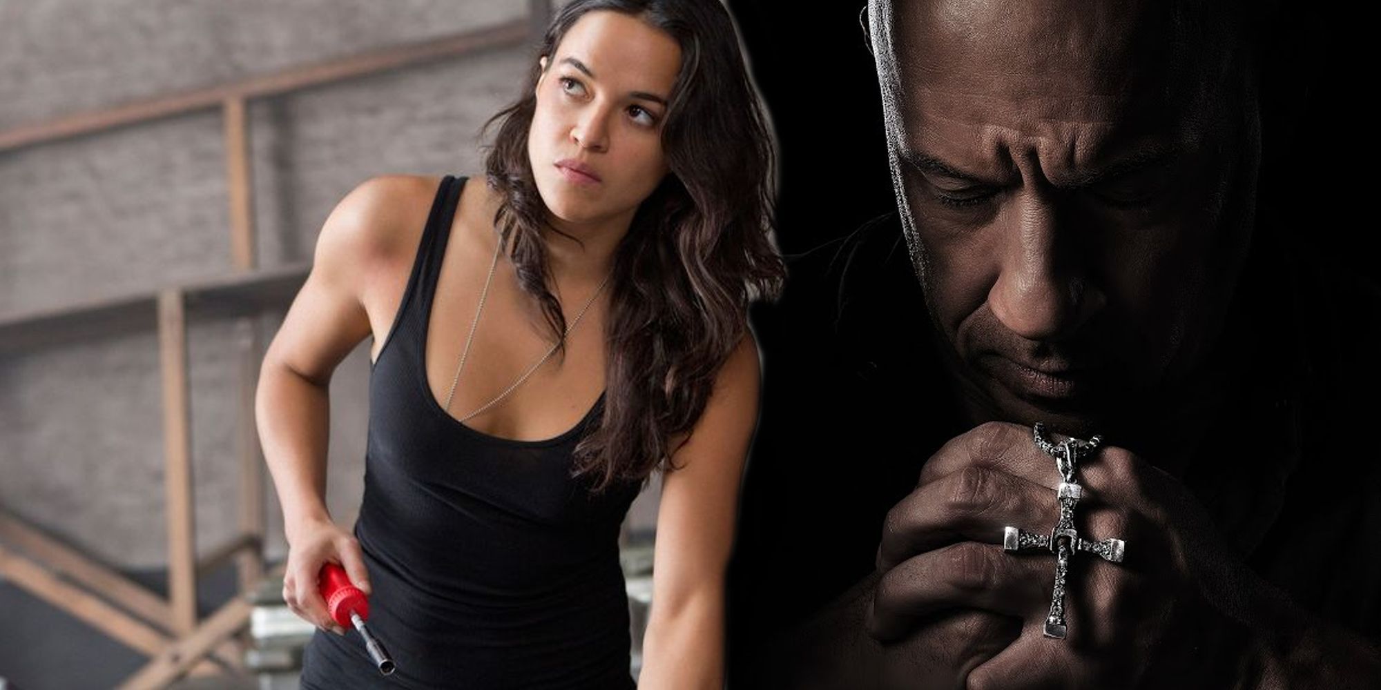 Michelle Rodriguez as Letty with the Fast X poster