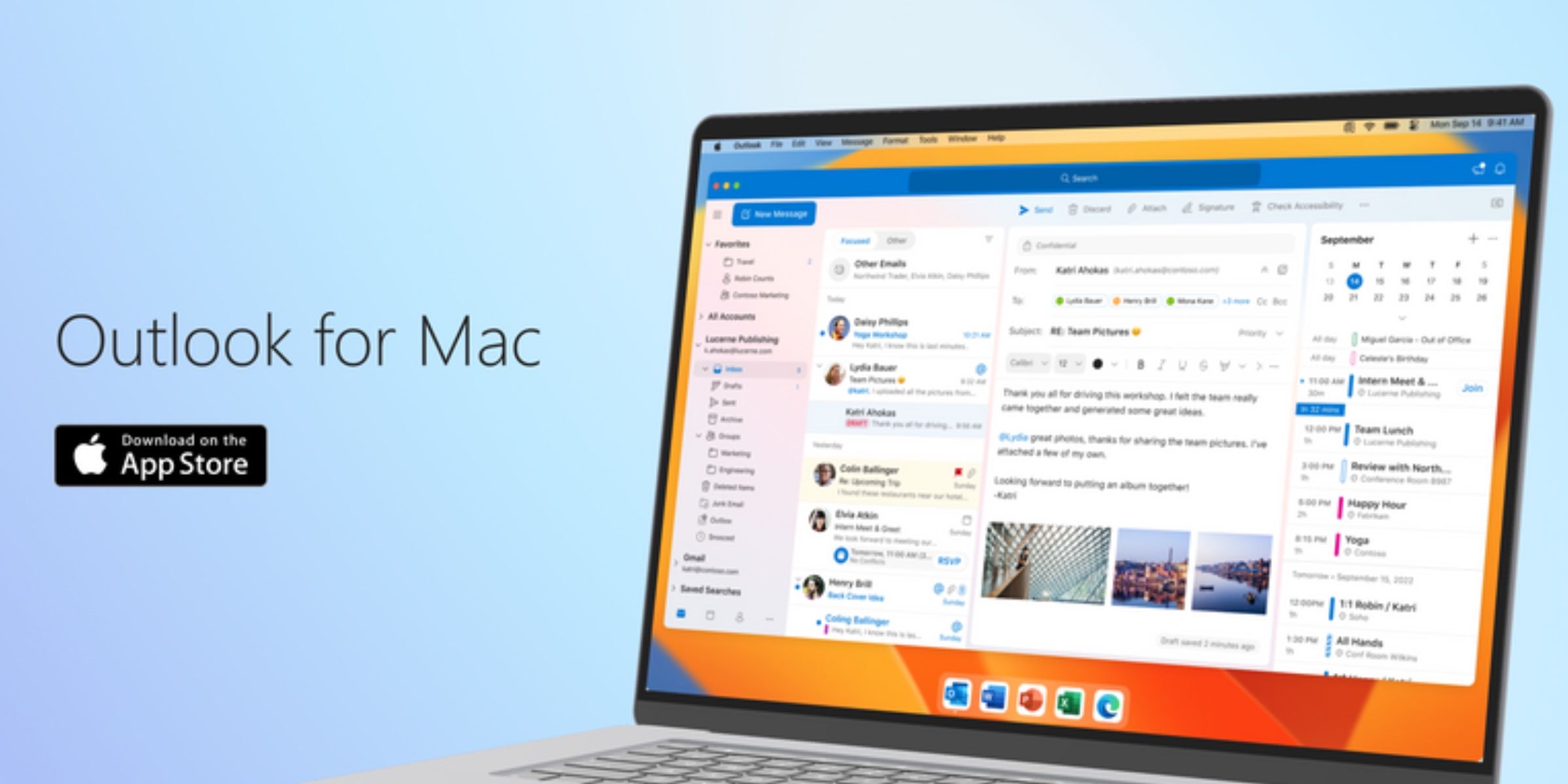 A promotional image showing Microsoft's Outlook for Mac app.