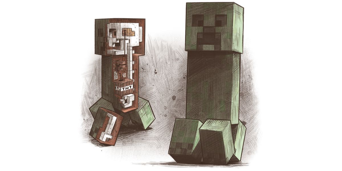 Minecraft Creeper In DnD with the standard DnD sketch artstyle