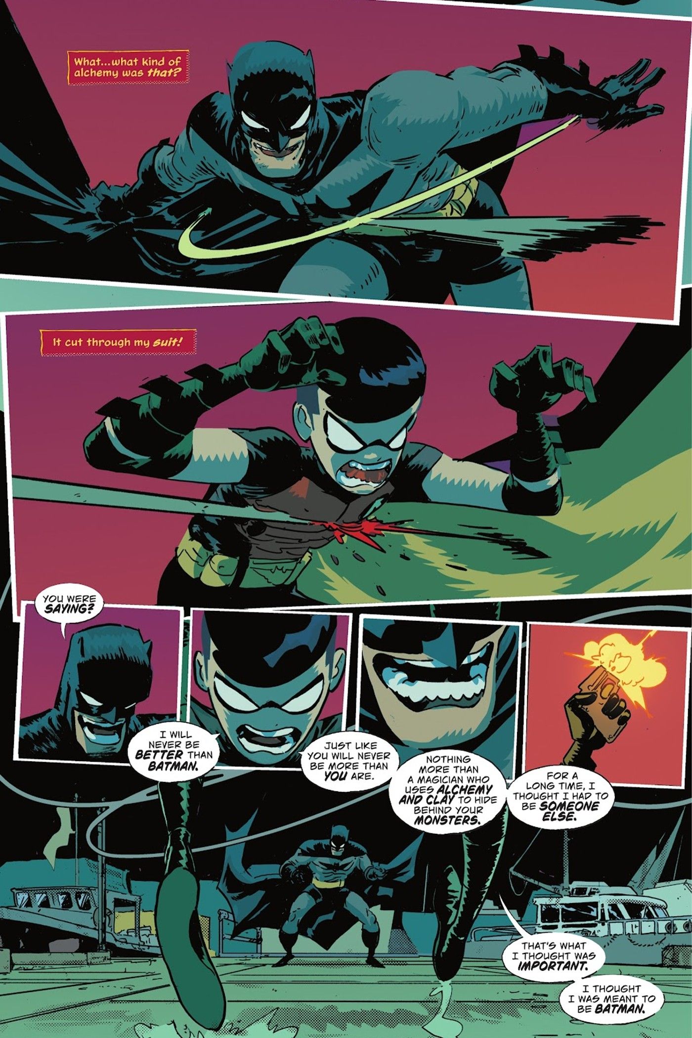 Moriarty as Batman fights Tim Drake Robin