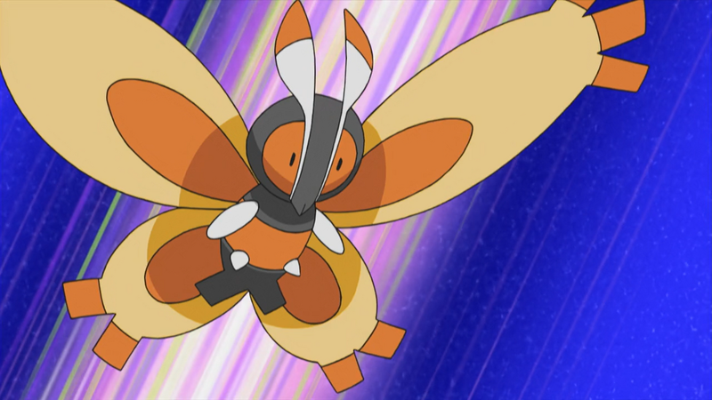 A Mothim flying, as seen in the Pokemon anime.