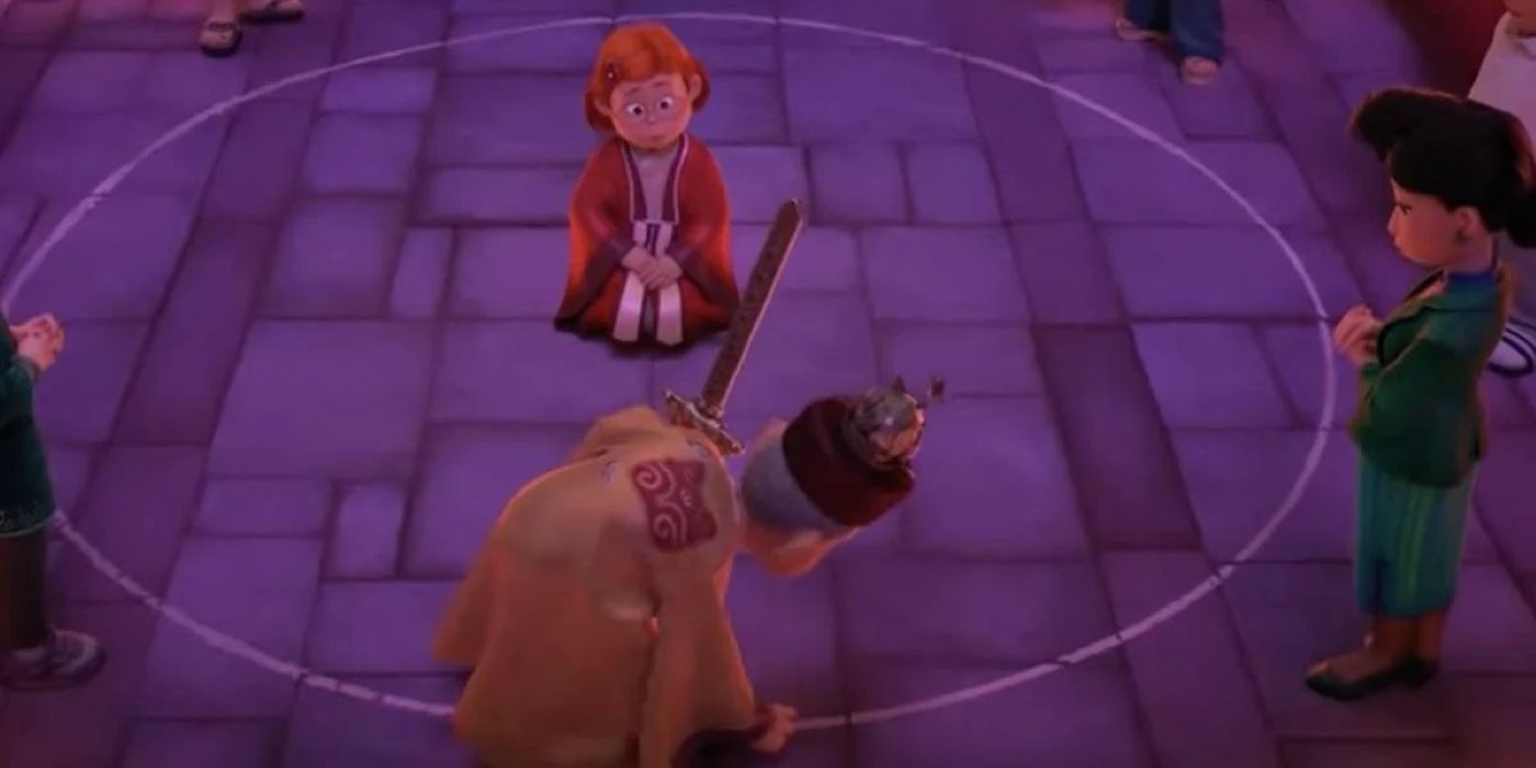 Mr. Gao drawing a circle around Mei in Turning Red.
