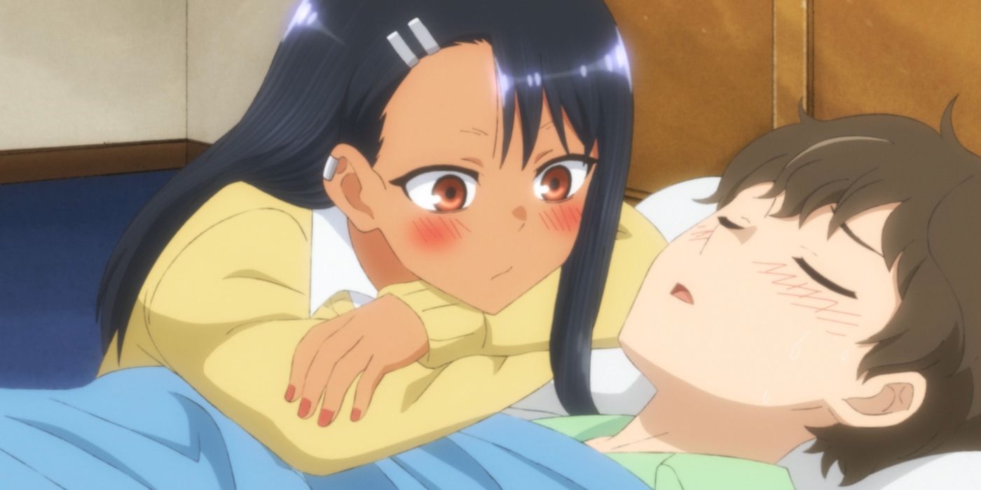 Nagatoro pergunta a Senpai se ela pode beijá-lo quando ele está doente em casa em Don't Toy With Me Miss Nagatoro