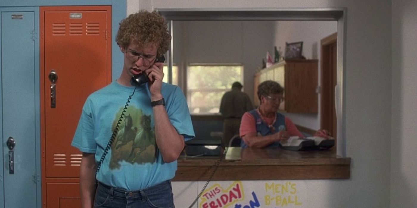 Napoleon Dynamite on the phone at school.