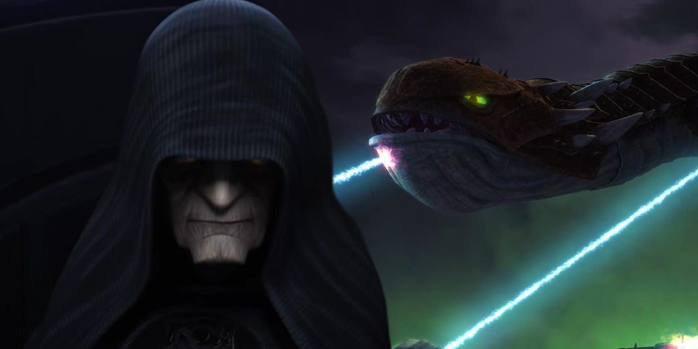 Palpatine in The Bad Batch and the Zillo Beast being shot by lasers in The Clone Wars