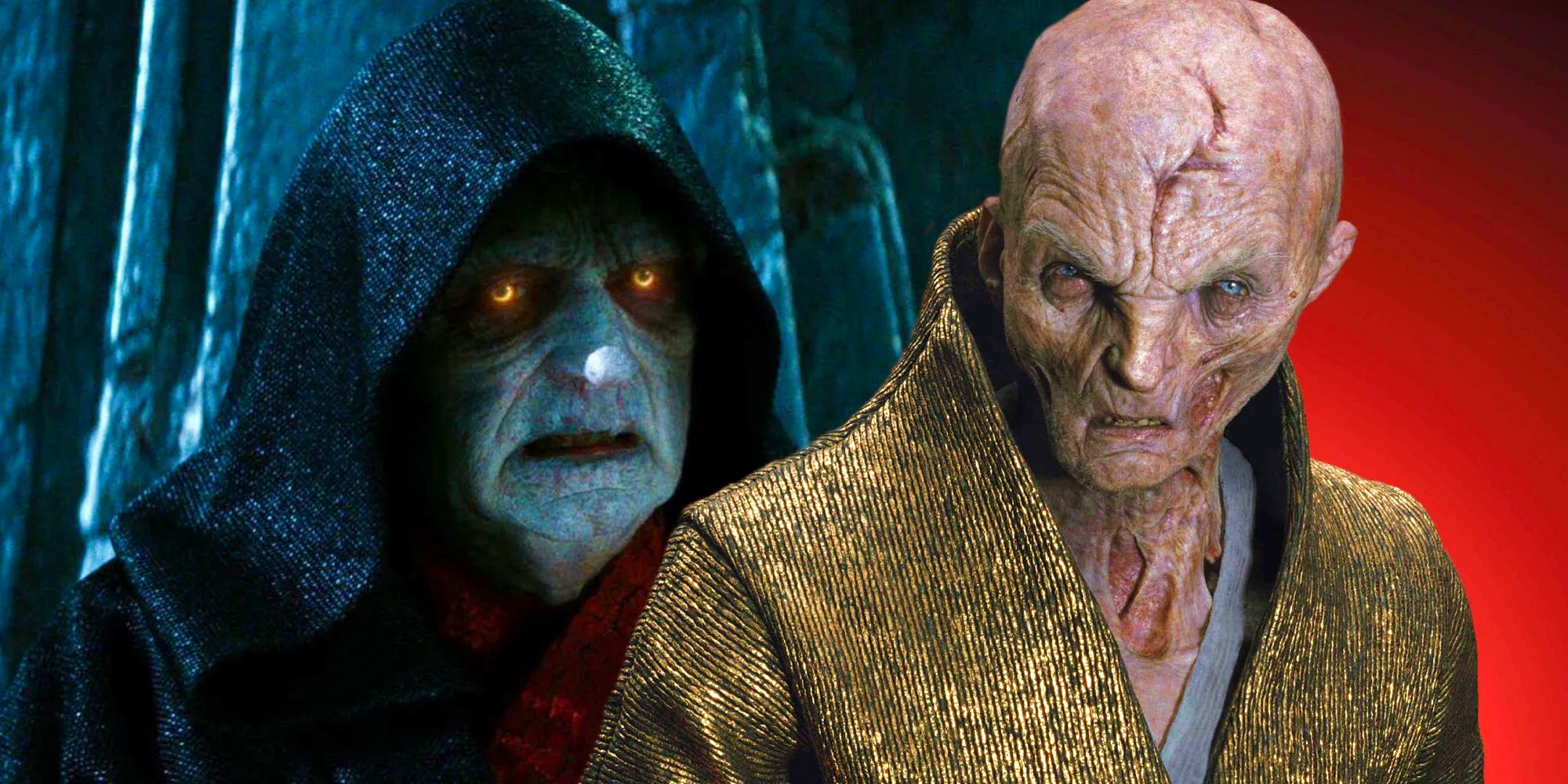 Palpatine's clone from Star Wars: The Rise of Skywalker and Snoke from Star Wars: The Last Jedi
