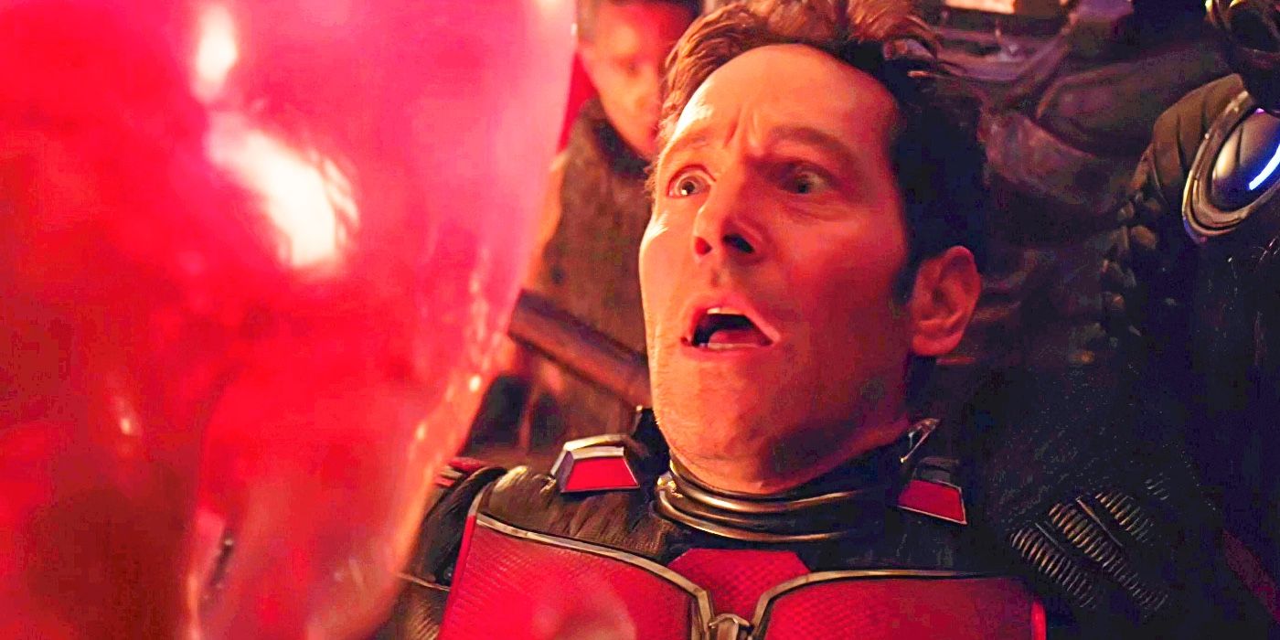Paul Rudd as Scott Lang being surprised by Veb in Ant-Man 3