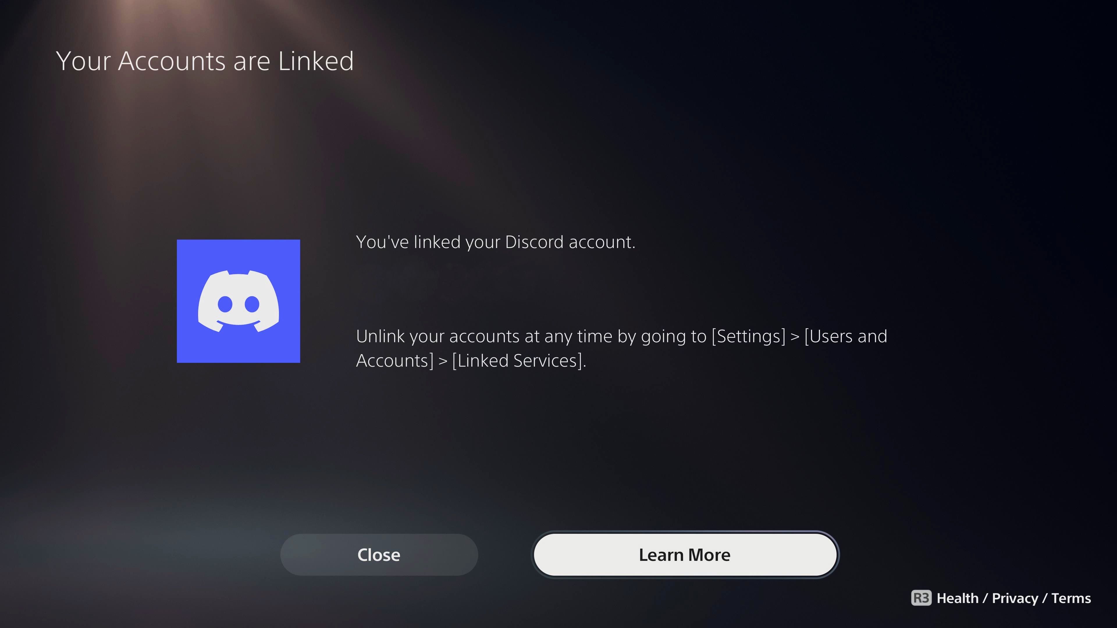 PlayStation 5 Discord Integration Discord And PlayStation Network Account Successfully Linked Screen
