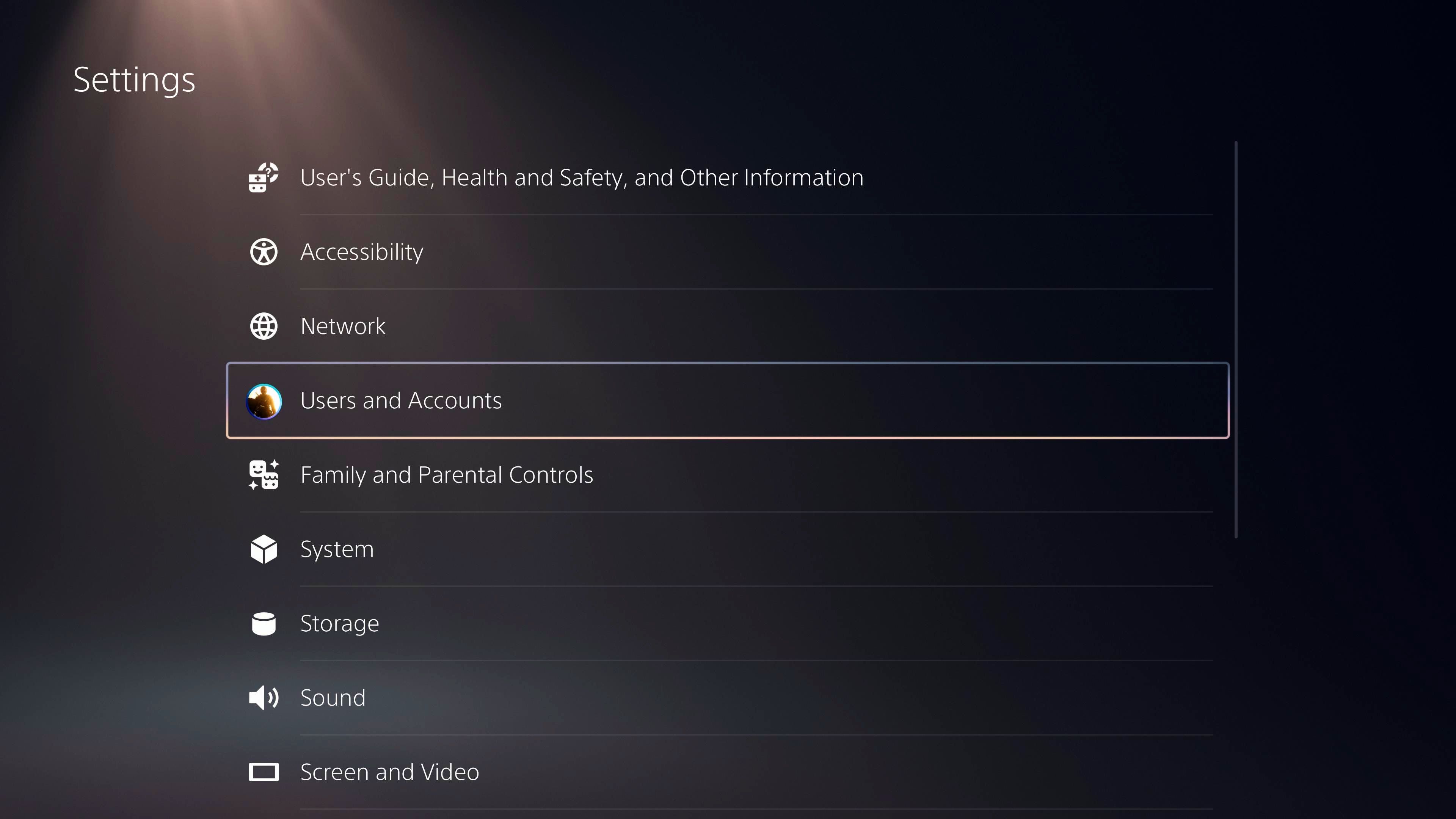 PlayStation 5 Discord Integration PS5 Settings Menu With Users And Accounts Tab Selected