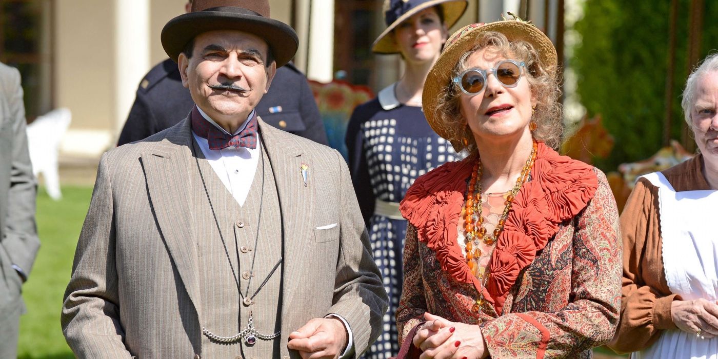 Poirot and Ariadne looking up in Dead Man's Folly