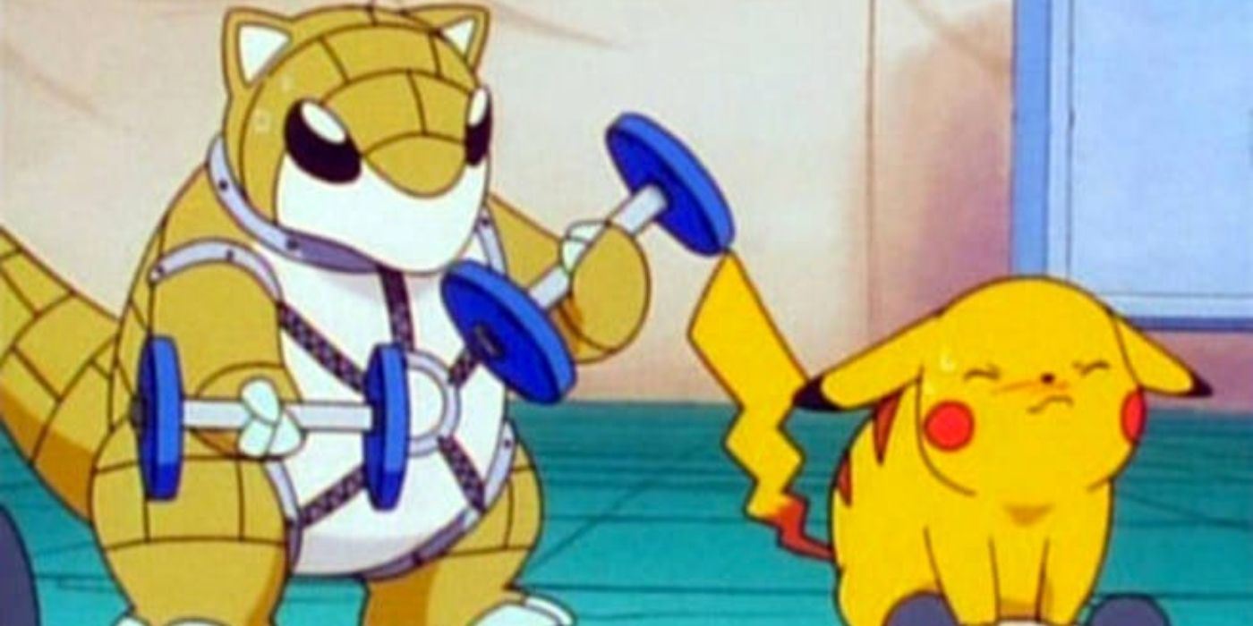 Pokémon Sandshrew vs Pikachu training.