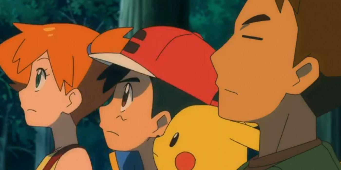 Pokémon: Ash, Pikachu, Misty, and Brock stare at Latias.