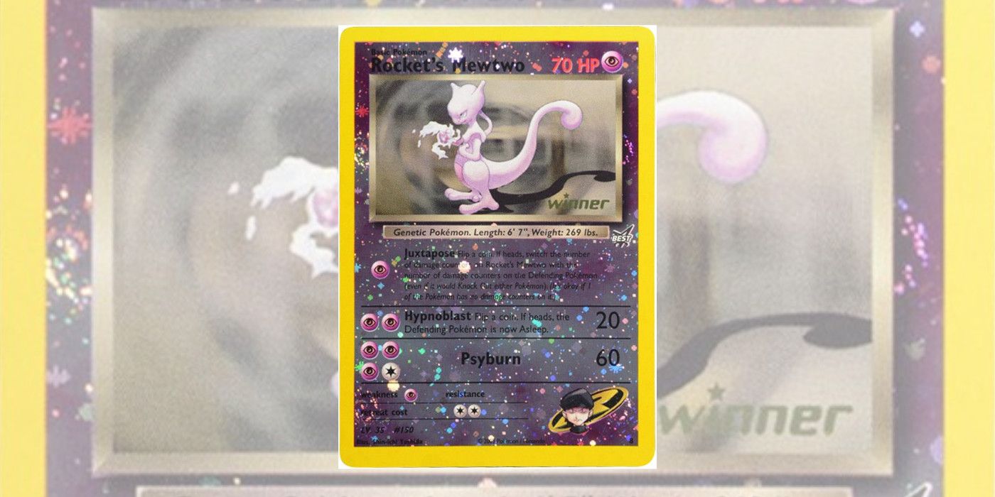 A Rocket&rsquo;s Mewtwo Winner Card from the Pokémon Trading Card Game.
