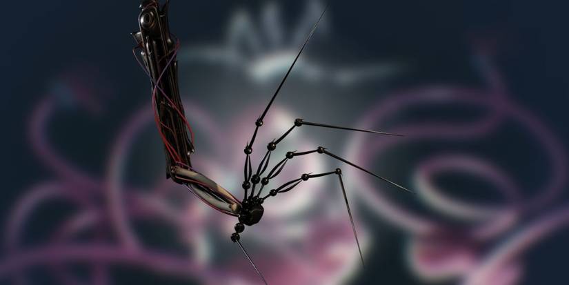 A render of the Prototype's claw with a blurred image of the same claw using Mommy Long Legs as a puppet in Poppy Playtime.