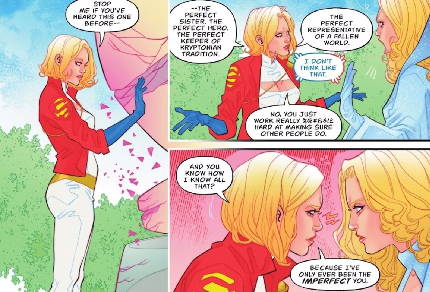 power girl argues with supergirl