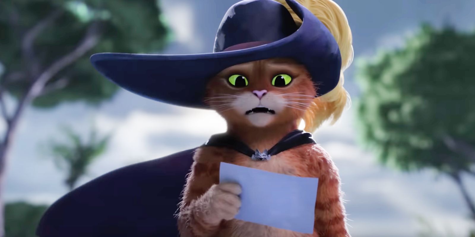 Puss in Boots looking at a note in The Last Wish