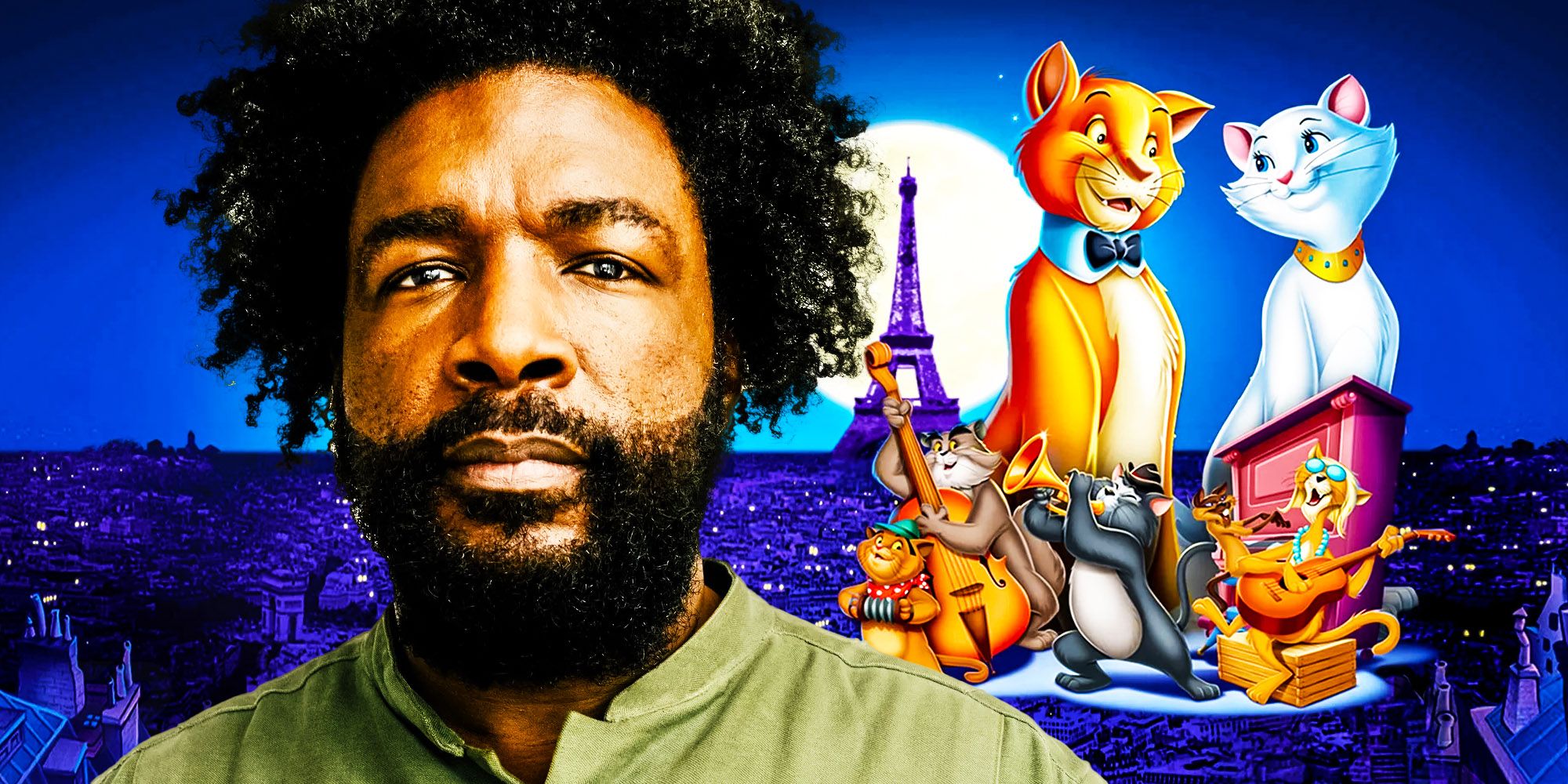 A blended image features Questlove over the animated Aristocats