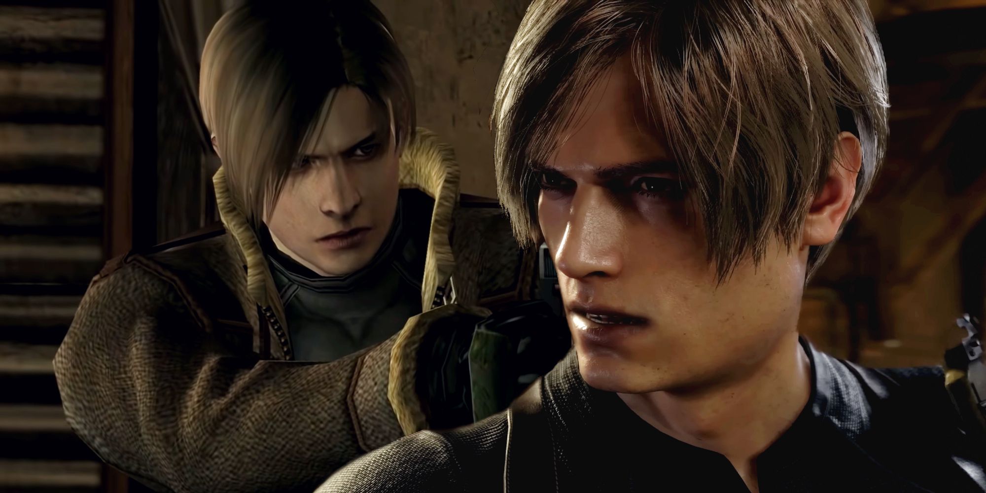 Leon Kennedy from the original Resident Evil 4 next to Leon from the Resident Evil 4 Remake.