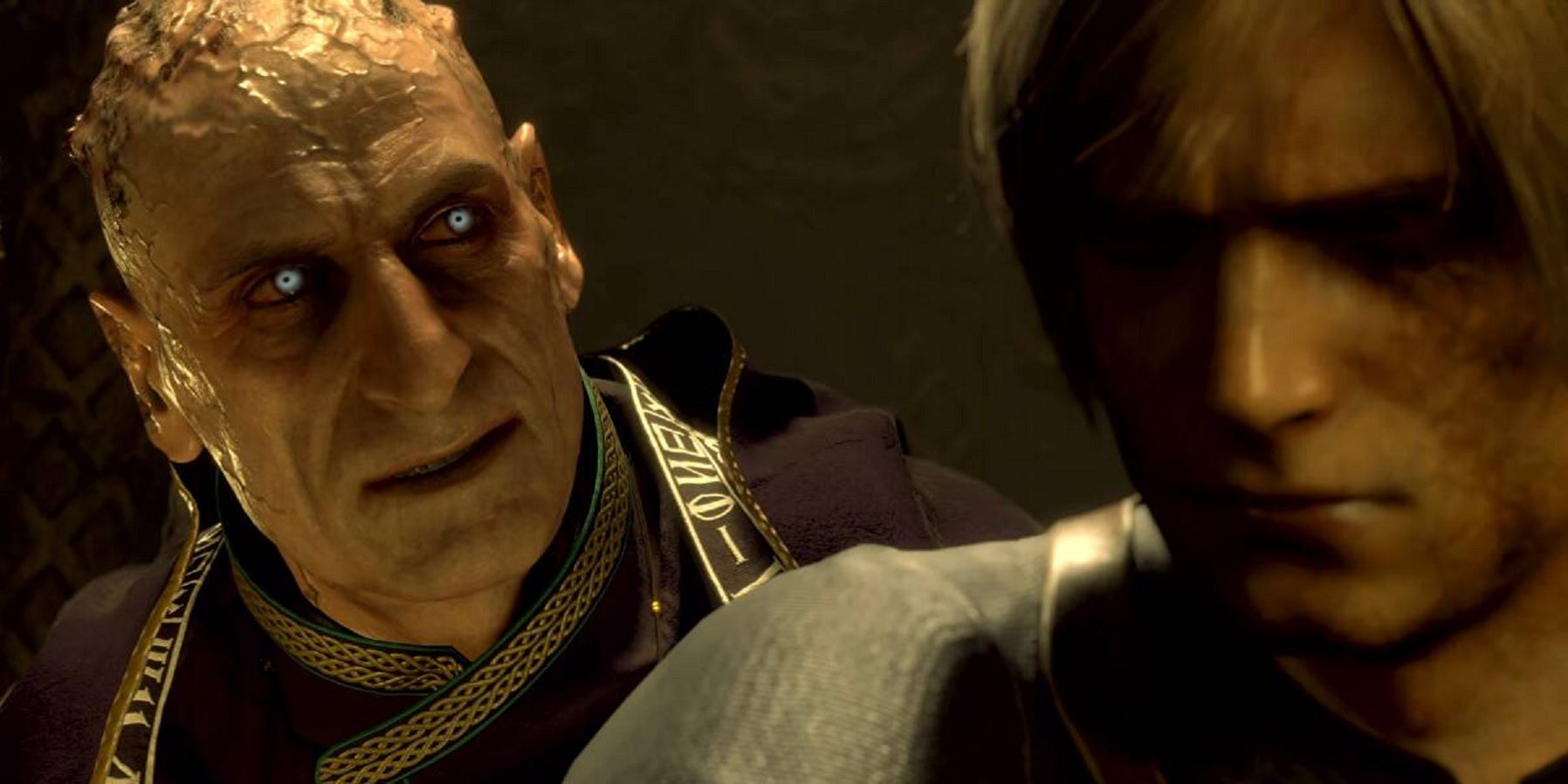 Resident Evil 4 Remake trailer showing Saddler standing behind Leon