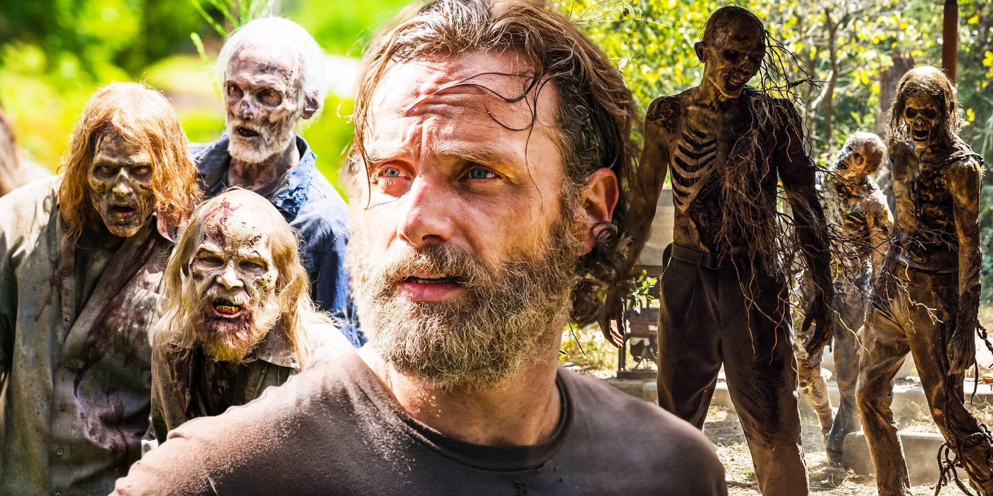 Rick Grimes with zombies behind him