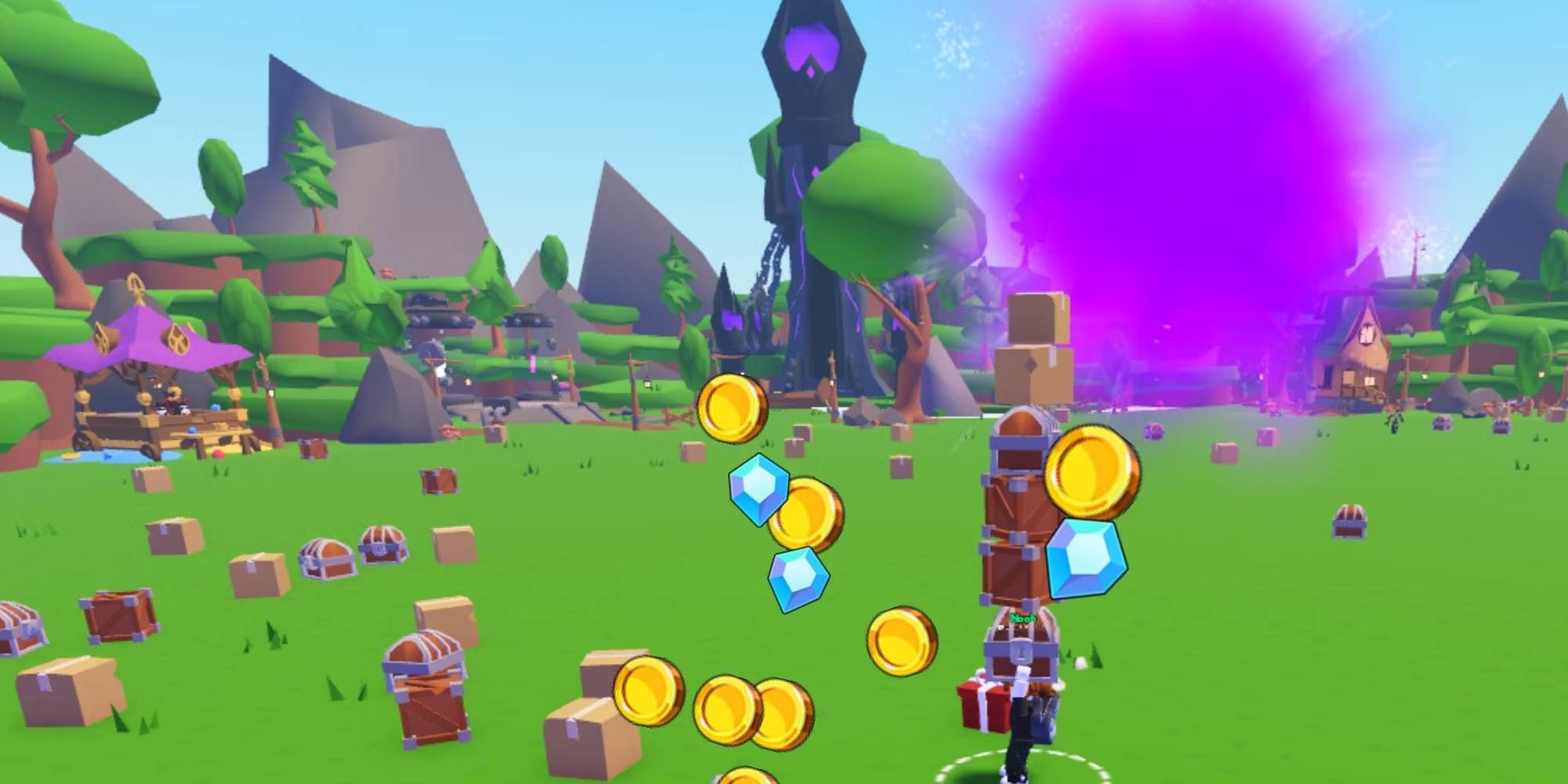 Roblox Rift Runners Simulator Collecting Gems and Coins to Feed Large Rift in Center of Map