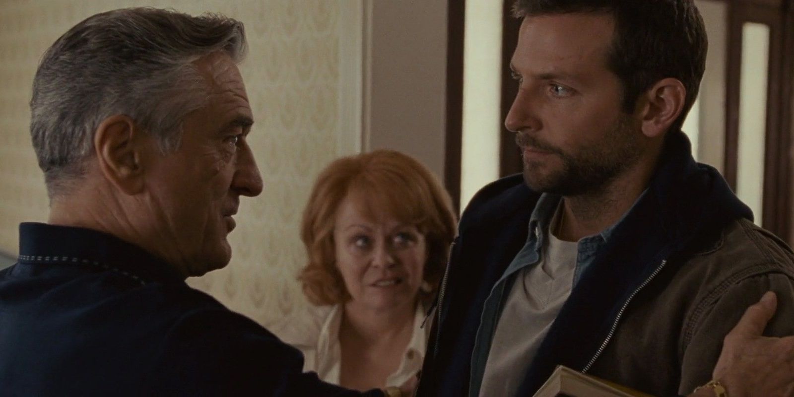 Robert De Niro embraces Bradley Cooper in Silver Linings Playbook