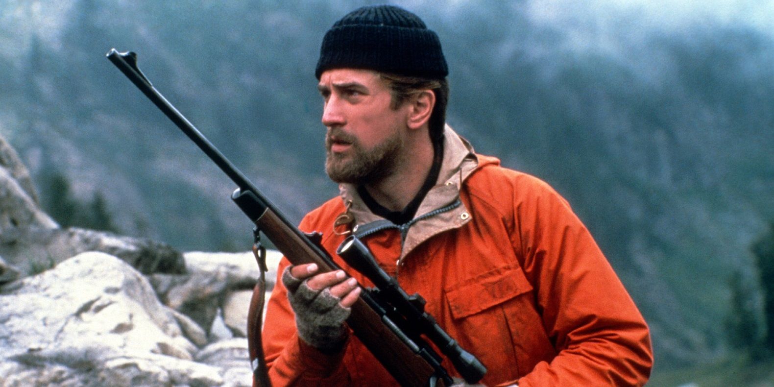 Robert De Niro with a hunting rifle in The Deer Hunter