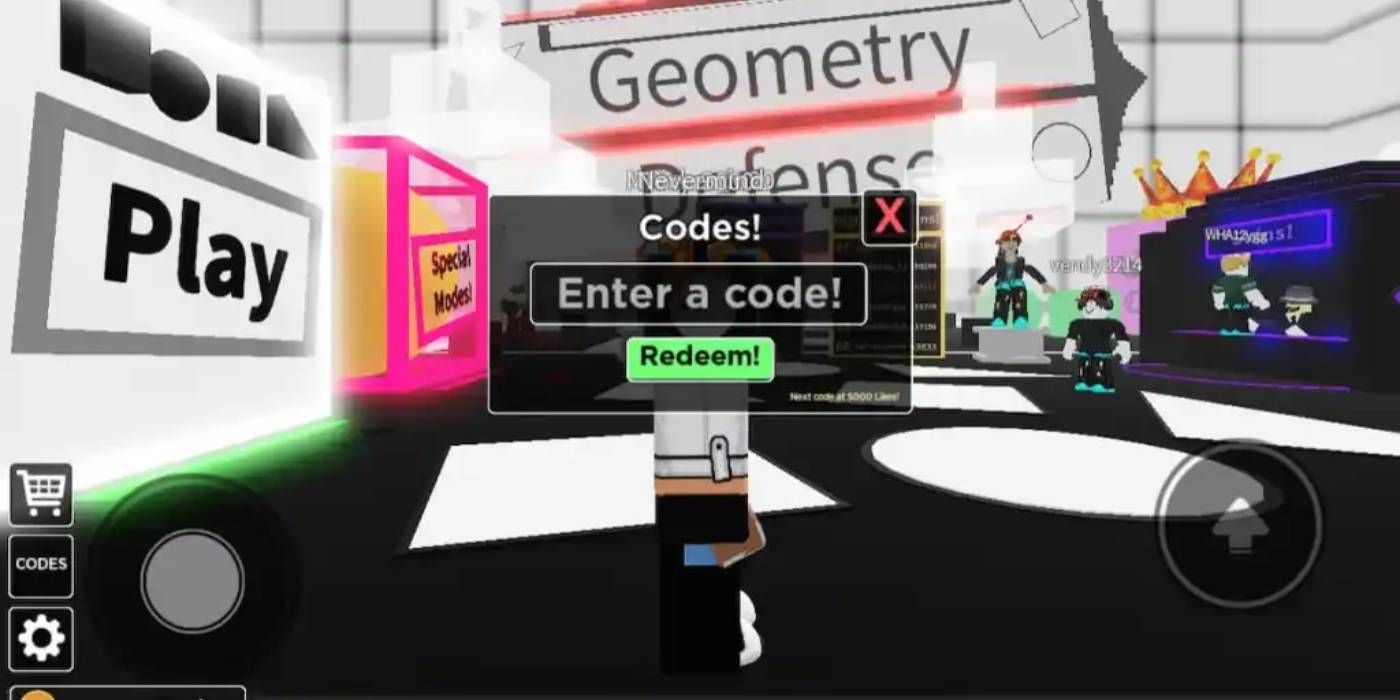 Roblox Geometry Defense Redeeming Codes Through Settings Option and Text Box