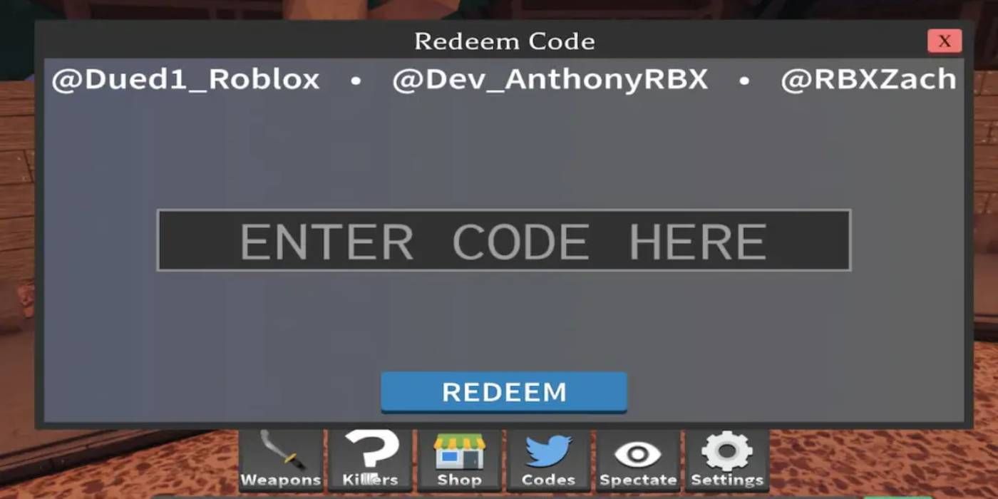 Roblox Survive the Killer Redeem Code Menu Through Twitter Icon on Players' Screen