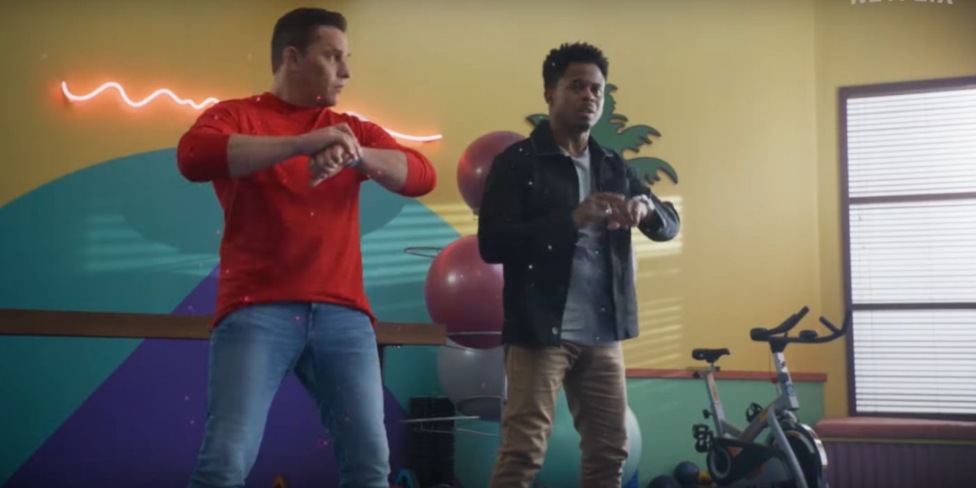 Rocky and Adam in Angel Grove's Youth Center in the Power Rangers reunion